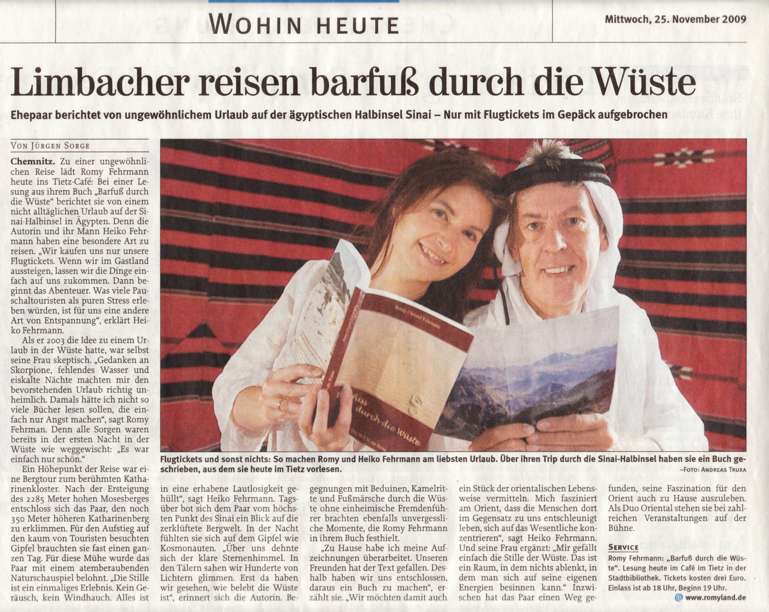 Presseartikel FREIE PRESSE, Limbacher reisen barfuss durch die W�ste