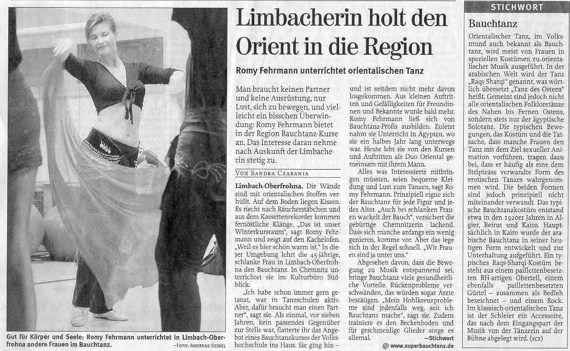 Presseartikel FREIE PRESSE, Romy Fehrmann unterrichtet Orientalischen Tanz