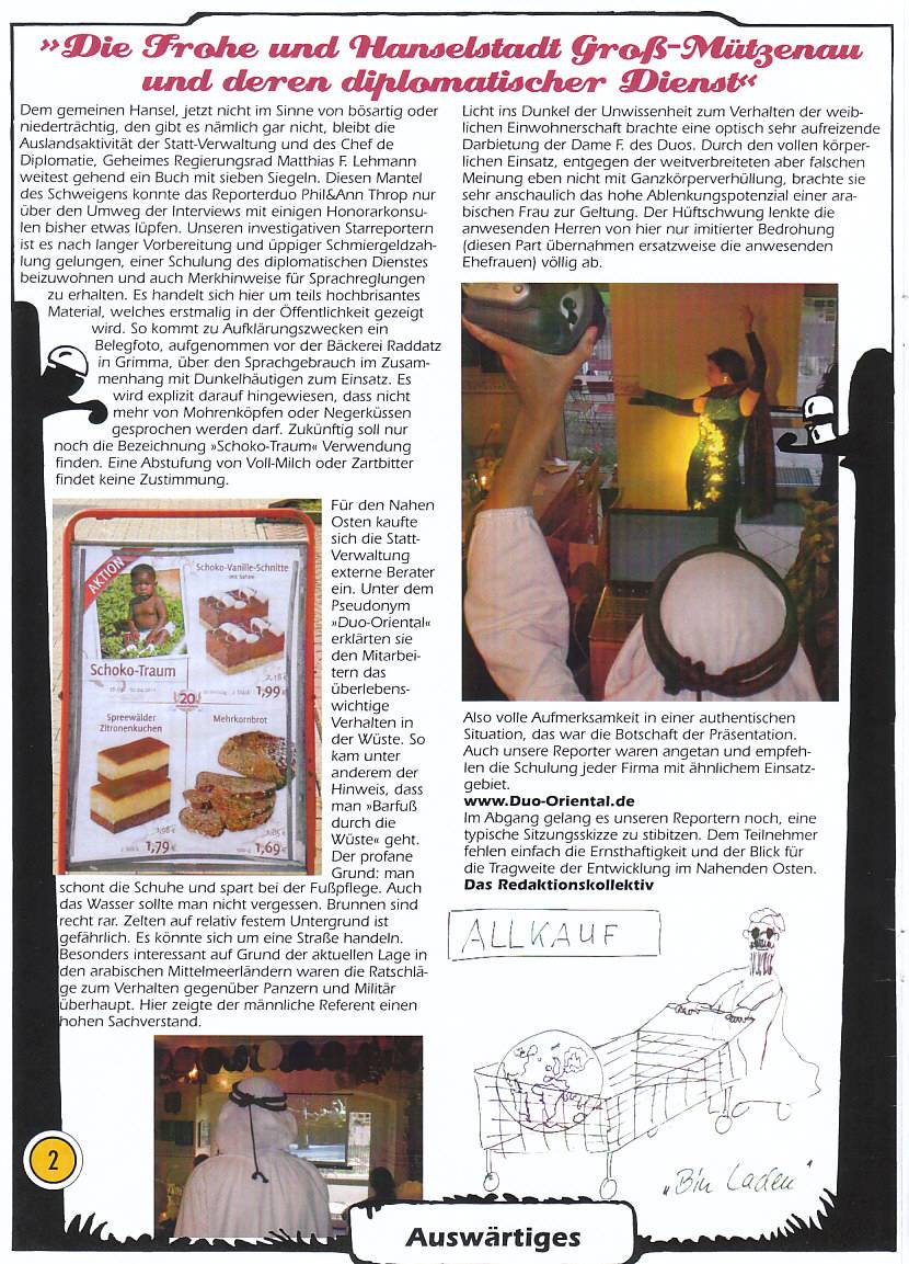Presseartikel LOKPFOGEL, Duo Oriental in der Frohe und Hansestadt Groß-Mützenau