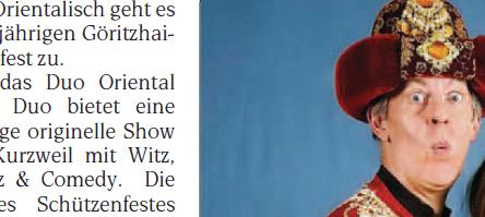 Presseartikel im WOCHENSPIEGEL, Duo Oriental zum G�ritzhainer Sch�tzenfest